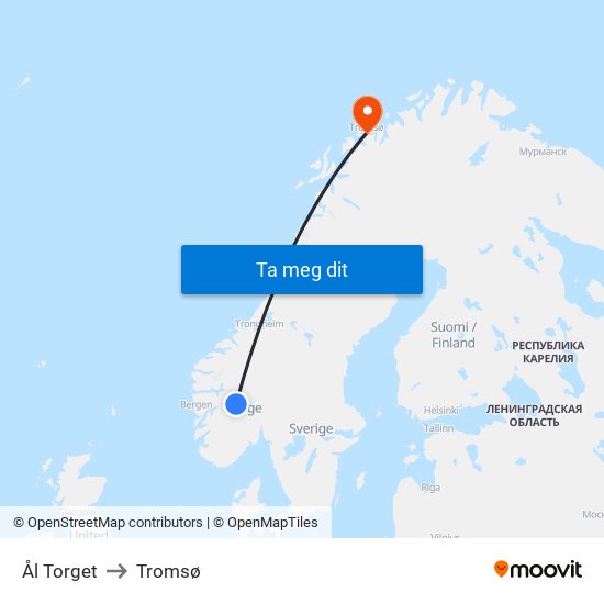 Ål Torget to Tromsø map