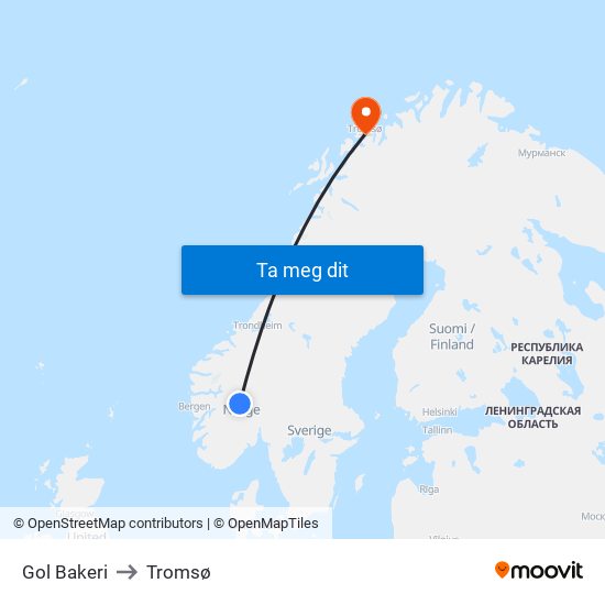Gol Bakeri to Tromsø map