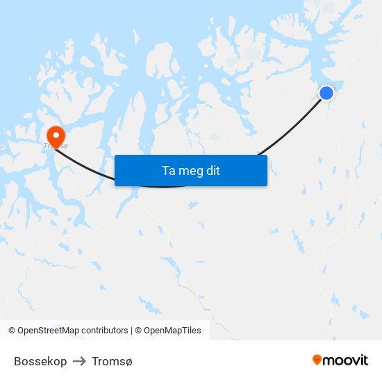 Bossekop to Tromsø map