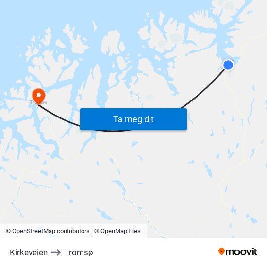 Kirkeveien to Tromsø map