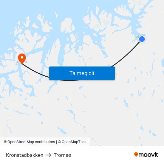 Kronstadbakken to Tromsø map