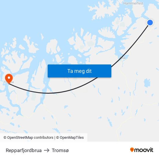 Repparfjordbrua to Tromsø map