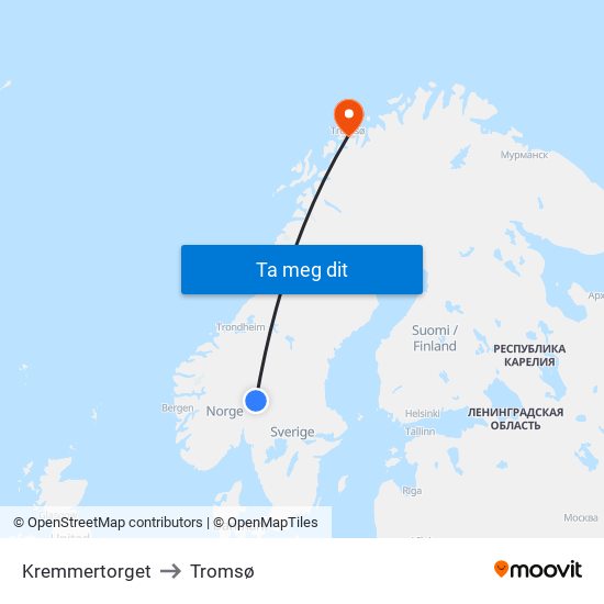 Kremmertorget to Tromsø map