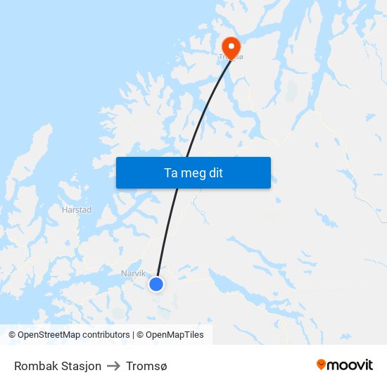 Rombak Stasjon to Tromsø map