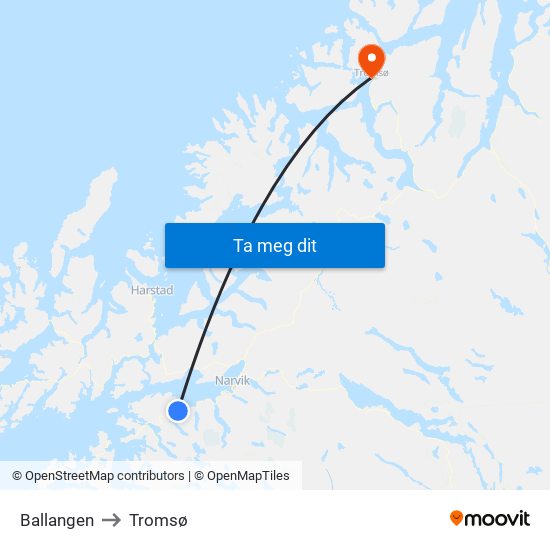 Ballangen to Tromsø map