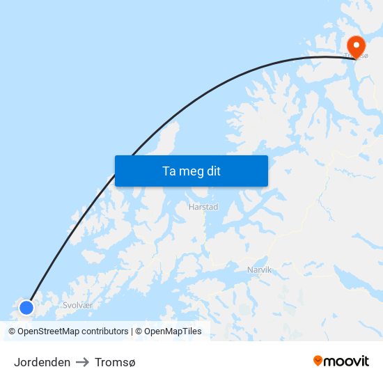 Jordenden to Tromsø map