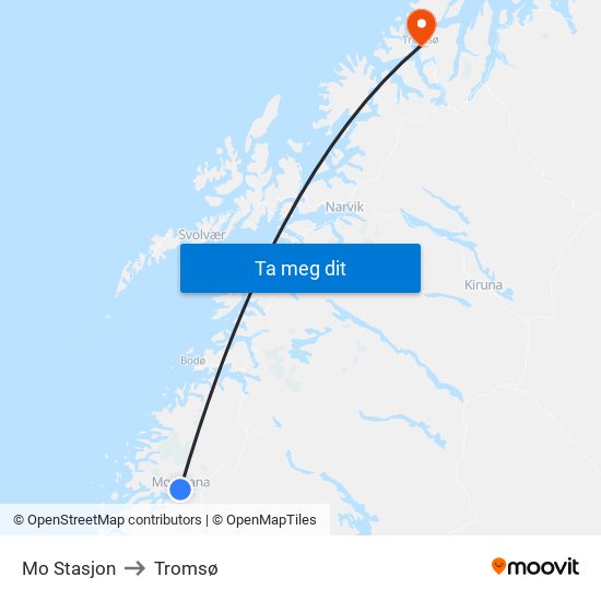 Mo Stasjon to Tromsø map