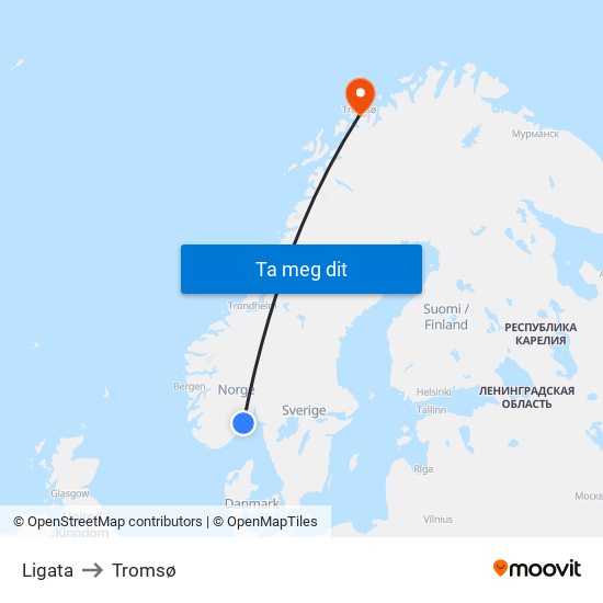 Ligata to Tromsø map