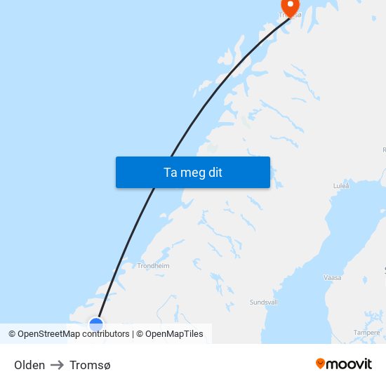 Olden to Tromsø map