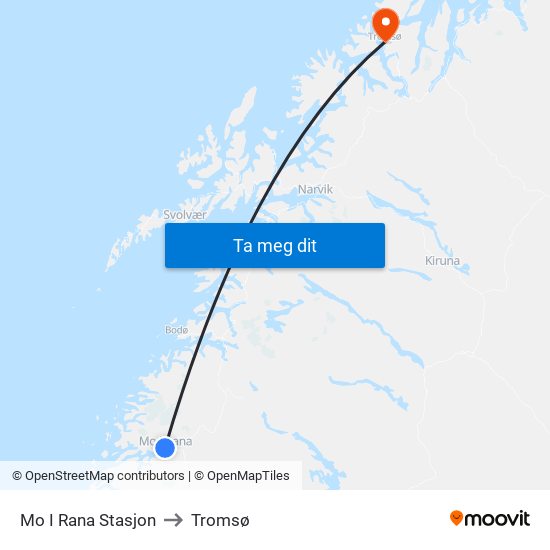 Mo I Rana Stasjon to Tromsø map