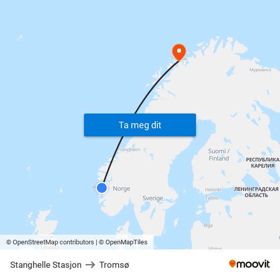 Stanghelle Stasjon to Tromsø map