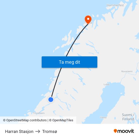 Harran Stasjon to Tromsø map