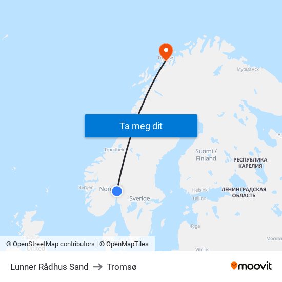 Lunner Rådhus Sand to Tromsø map