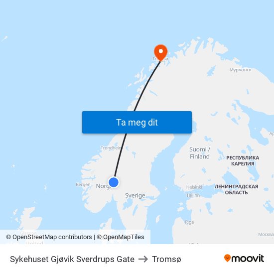 Sykehuset Gjøvik Sverdrups Gate to Tromsø map