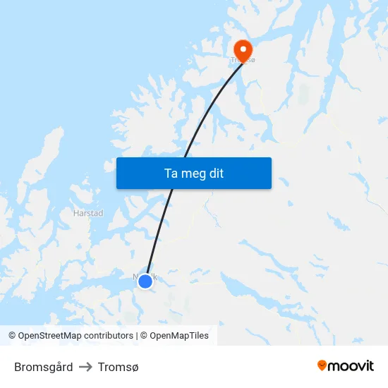 Bromsgård to Tromsø map