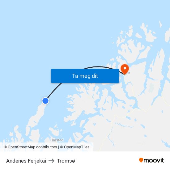 Andenes Ferjekai to Tromsø map