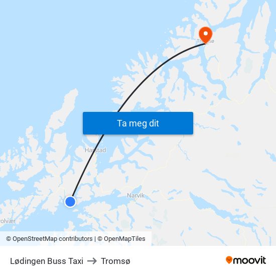 Lødingen Buss Taxi to Tromsø map
