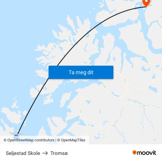 Seljestad Skole to Tromsø map