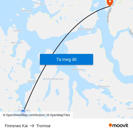 Finnsnes Kai to Tromsø map