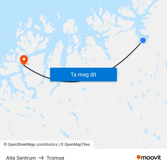 Alta Sentrum to Tromsø map