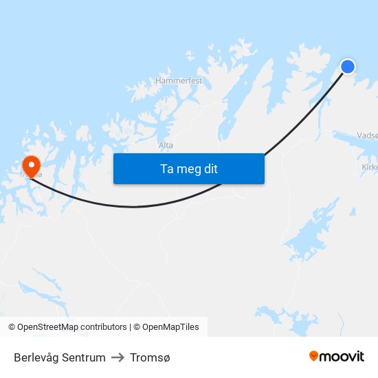 Berlevåg Sentrum to Tromsø map