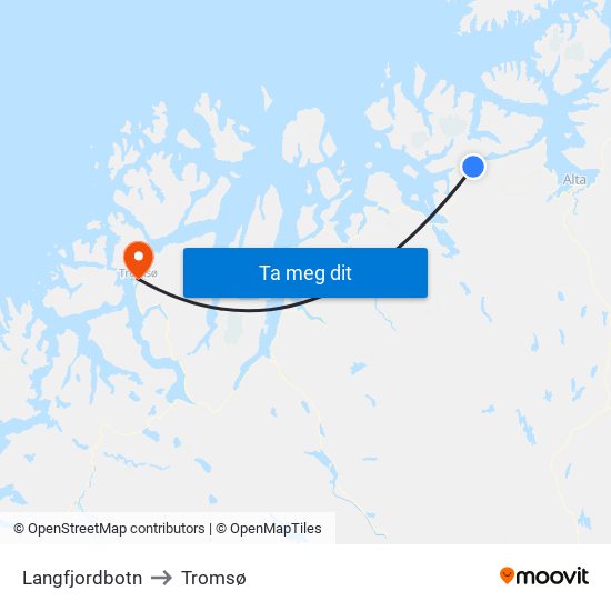 Langfjordbotn to Tromsø map