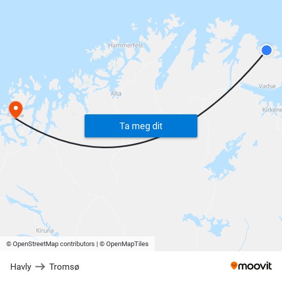 Havly to Tromsø map