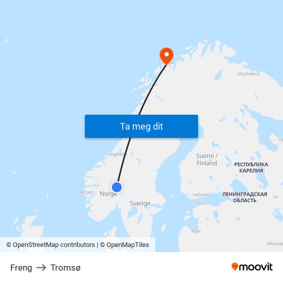 Freng to Tromsø map