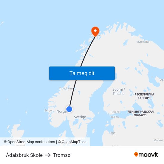 Ådalsbruk Skole to Tromsø map