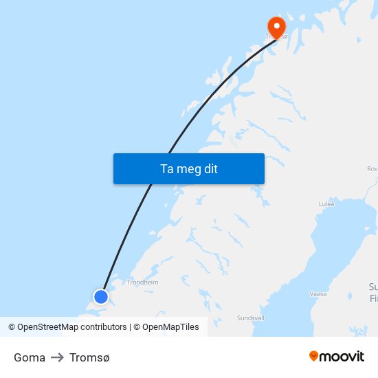 Goma to Tromsø map