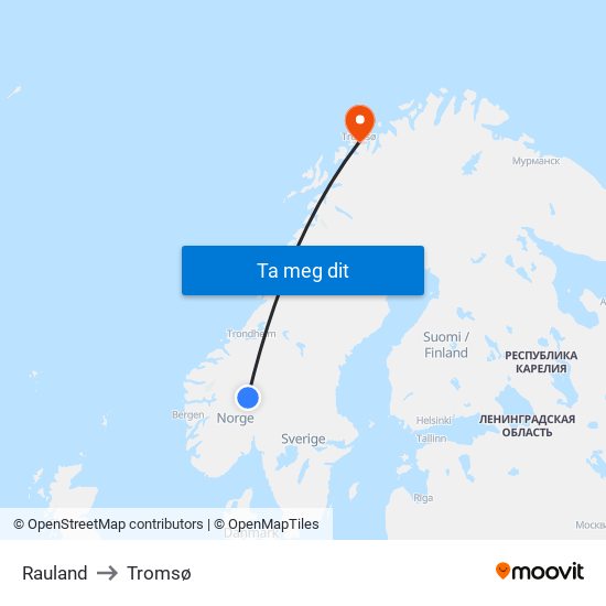 Rauland to Tromsø map