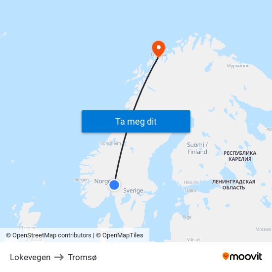 Lokevegen to Tromsø map