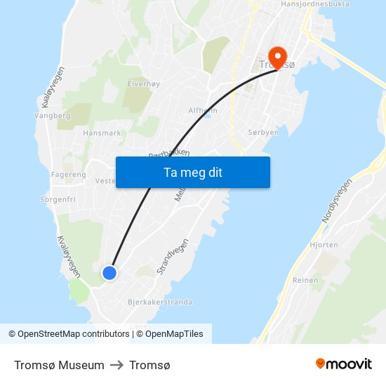 Tromsø Museum to Tromsø map