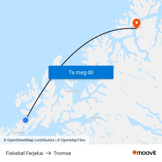 Fiskebøl Ferjekai to Tromsø map