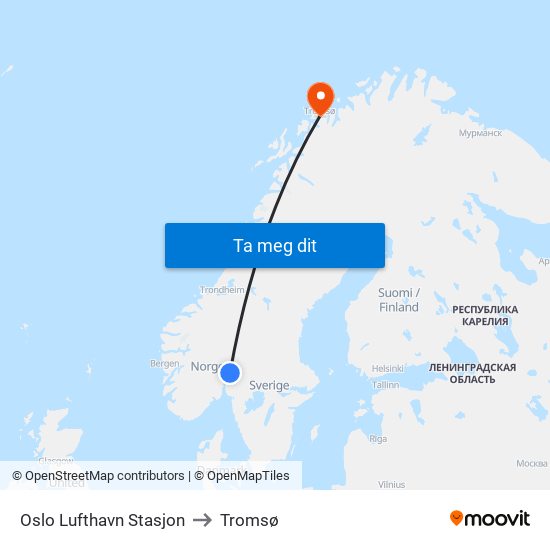 Oslo Lufthavn Stasjon to Tromsø map