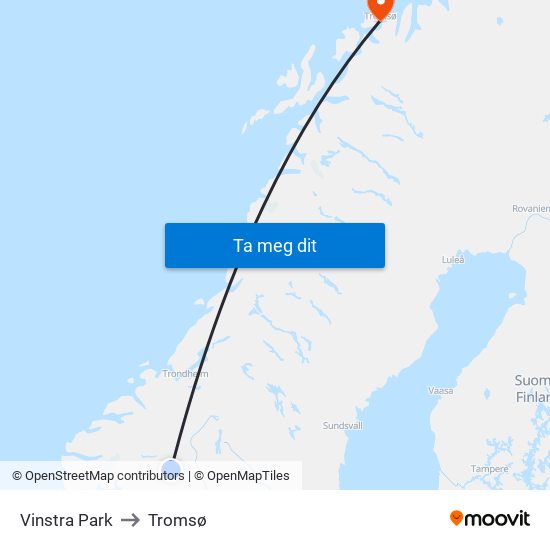 Vinstra Park to Tromsø map