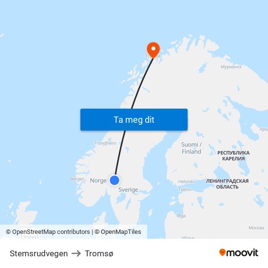 Stemsrudvegen to Tromsø map