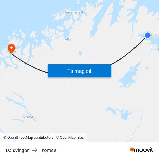 Dalsvingen to Tromsø map