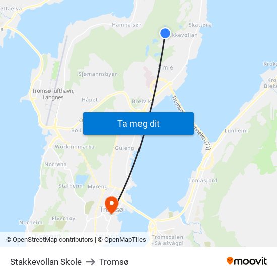 Stakkevollan Skole to Tromsø map