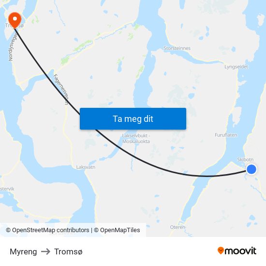 Myreng to Tromsø map