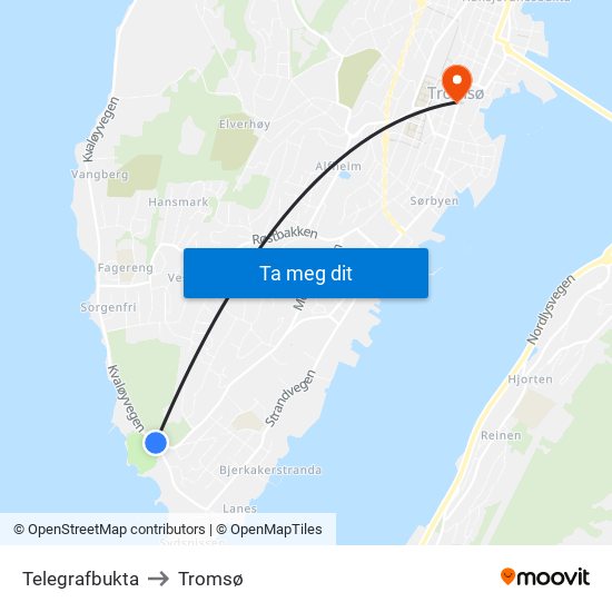 Telegrafbukta to Tromsø map