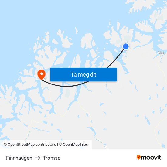 Finnhaugen to Tromsø map