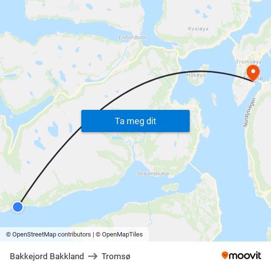 Bakkejord Bakkland to Tromsø map