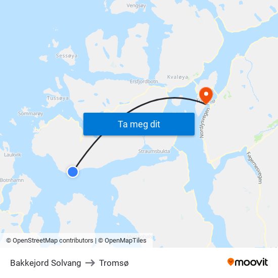 Bakkejord Solvang to Tromsø map