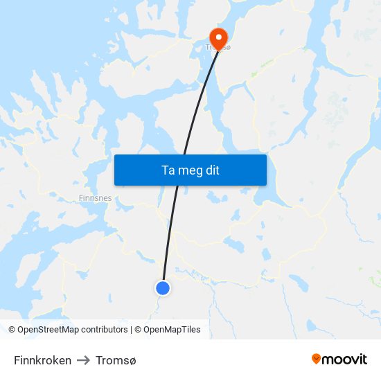 Finnkroken to Tromsø map