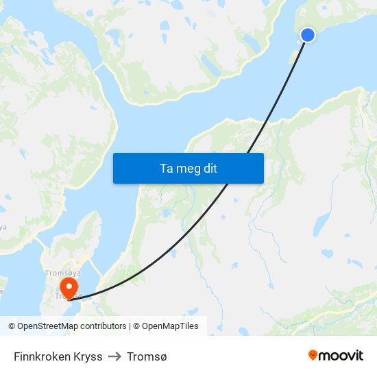 Finnkroken Kryss to Tromsø map