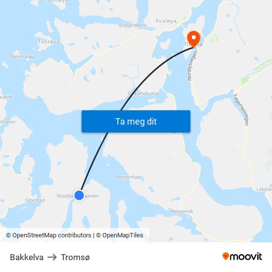 Bakkelva to Tromsø map