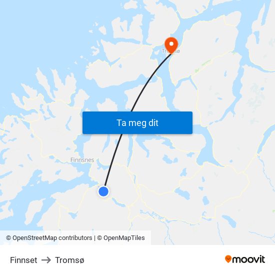 Finnset to Tromsø map