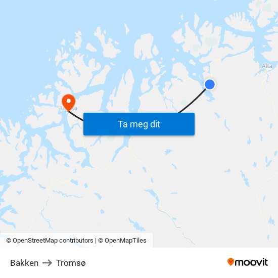 Bakken to Tromsø map