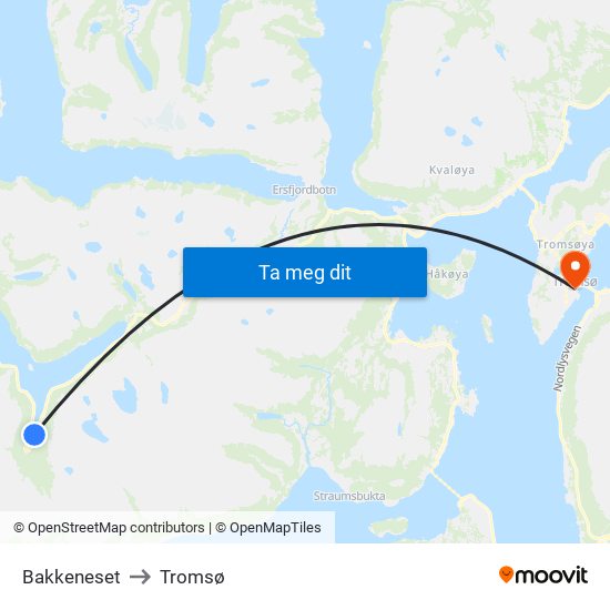 Bakkeneset to Tromsø map